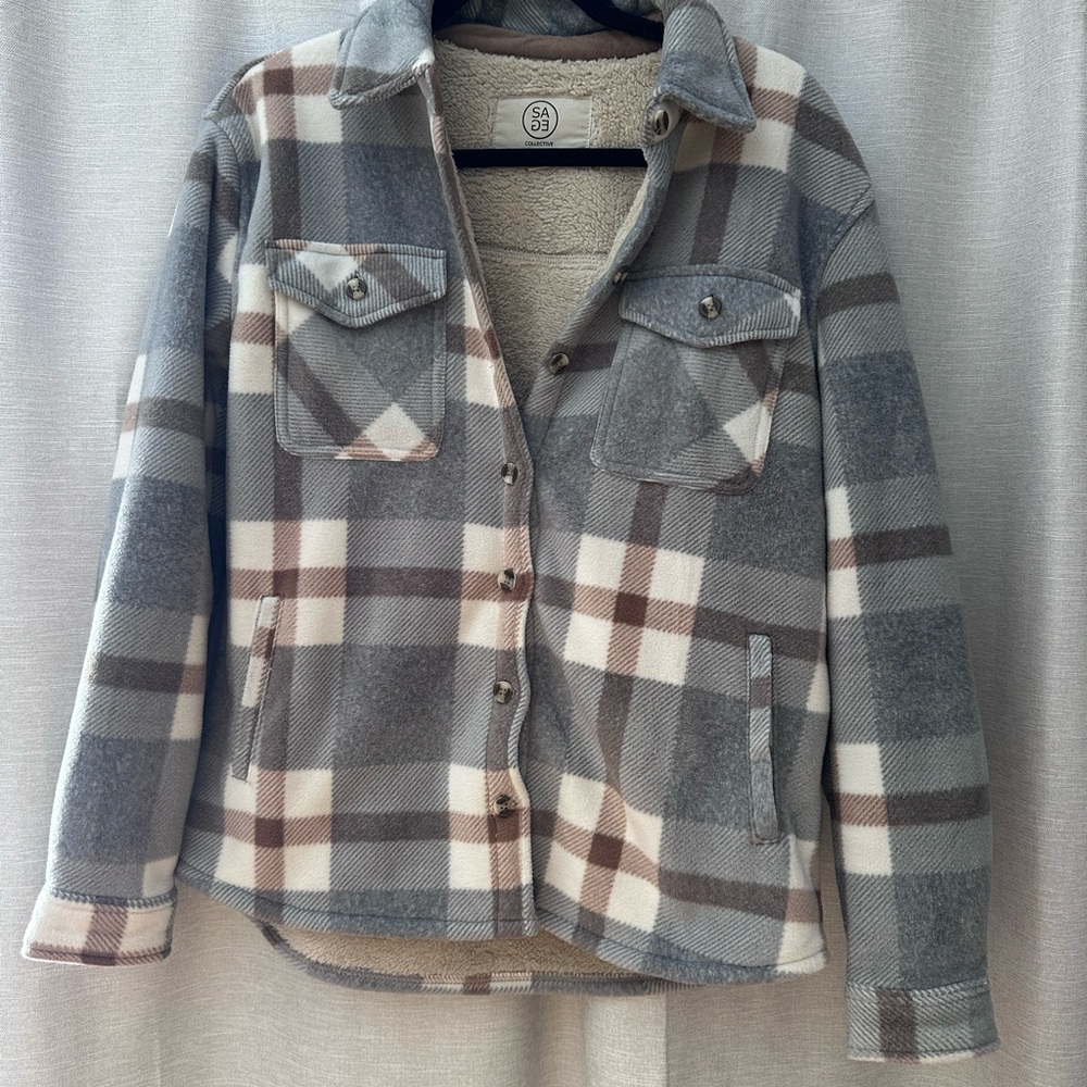 Plaid Button-Up Sherpa Lined Jacket